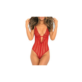 Body rouge en dentelle et fine résille 